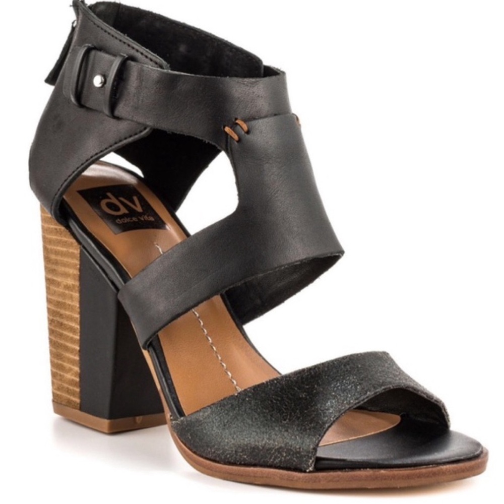DV by Dolce Vita Parissa Distressed Block Heel Sandals black 8.5